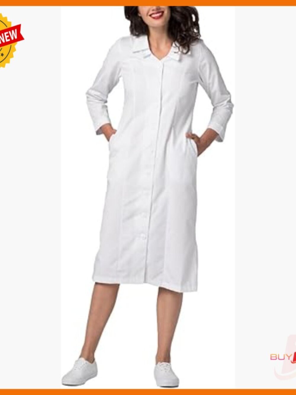 Classic Fit Scrub Dress with Embroidered Collar, Side Pockets